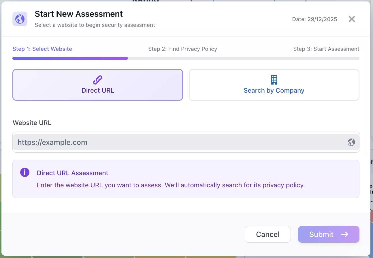 Step 1 - Enter URL form